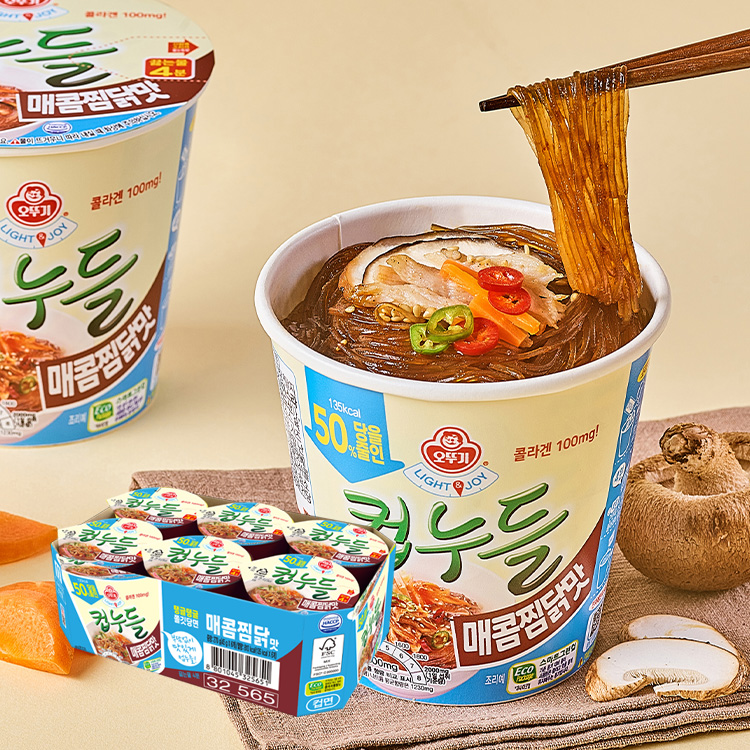 [5/18일부터 순차발송] LIGHT&JOY 당을줄인컵누들 매콤찜닭맛 컵 (45GX6)